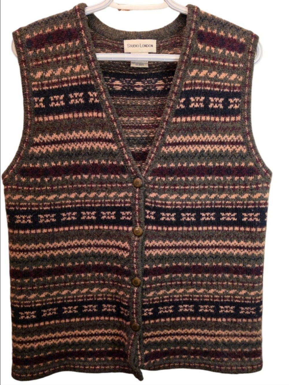 Vintage Studio London 100% Wool Fair Isle Sweater Vest Grandpa M